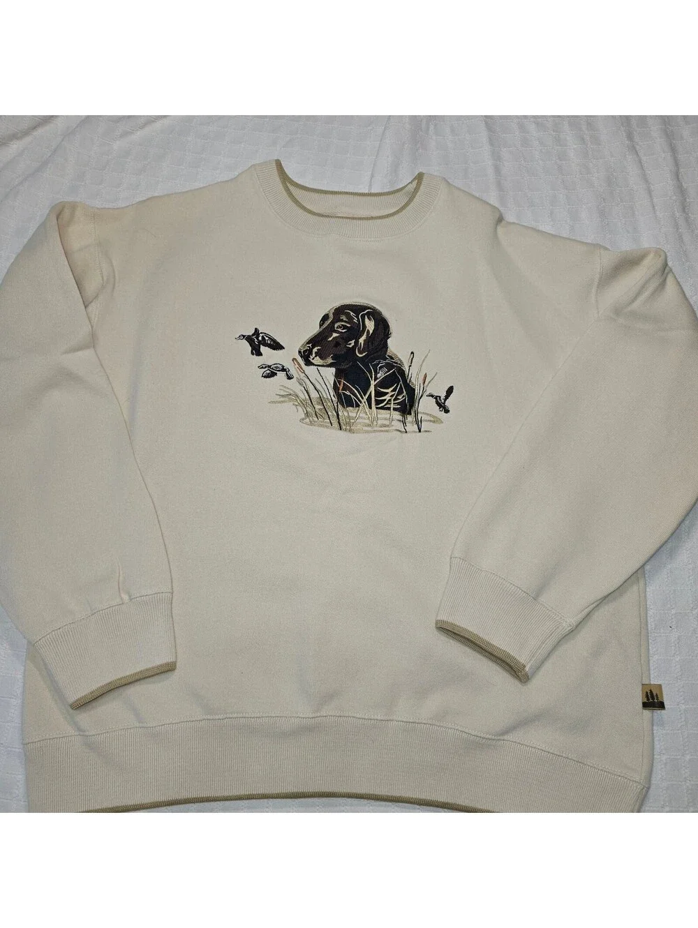 Vintage 90s Field Tested Outdoor Life Sweatshirt L Cream Black Lab Duck Gorpcore